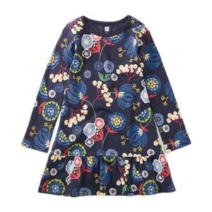 TEA Collection GIRLS LONG SLEEVE Ruffle Hem BLUE PRINT Play Dress SIZE 7